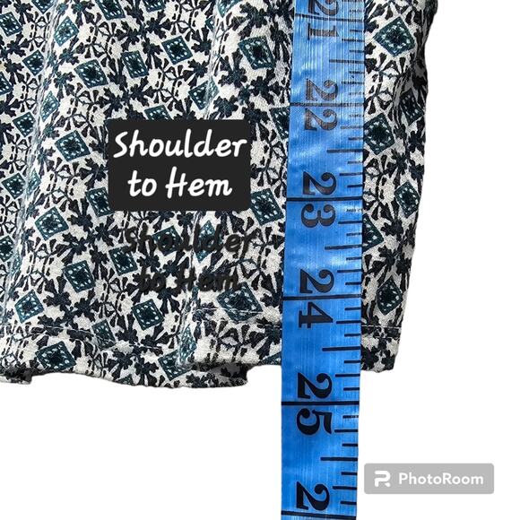 J. Jill Wearever Collection Teal Blue Geometric Print Blouse Size L - Picture 7 of 9